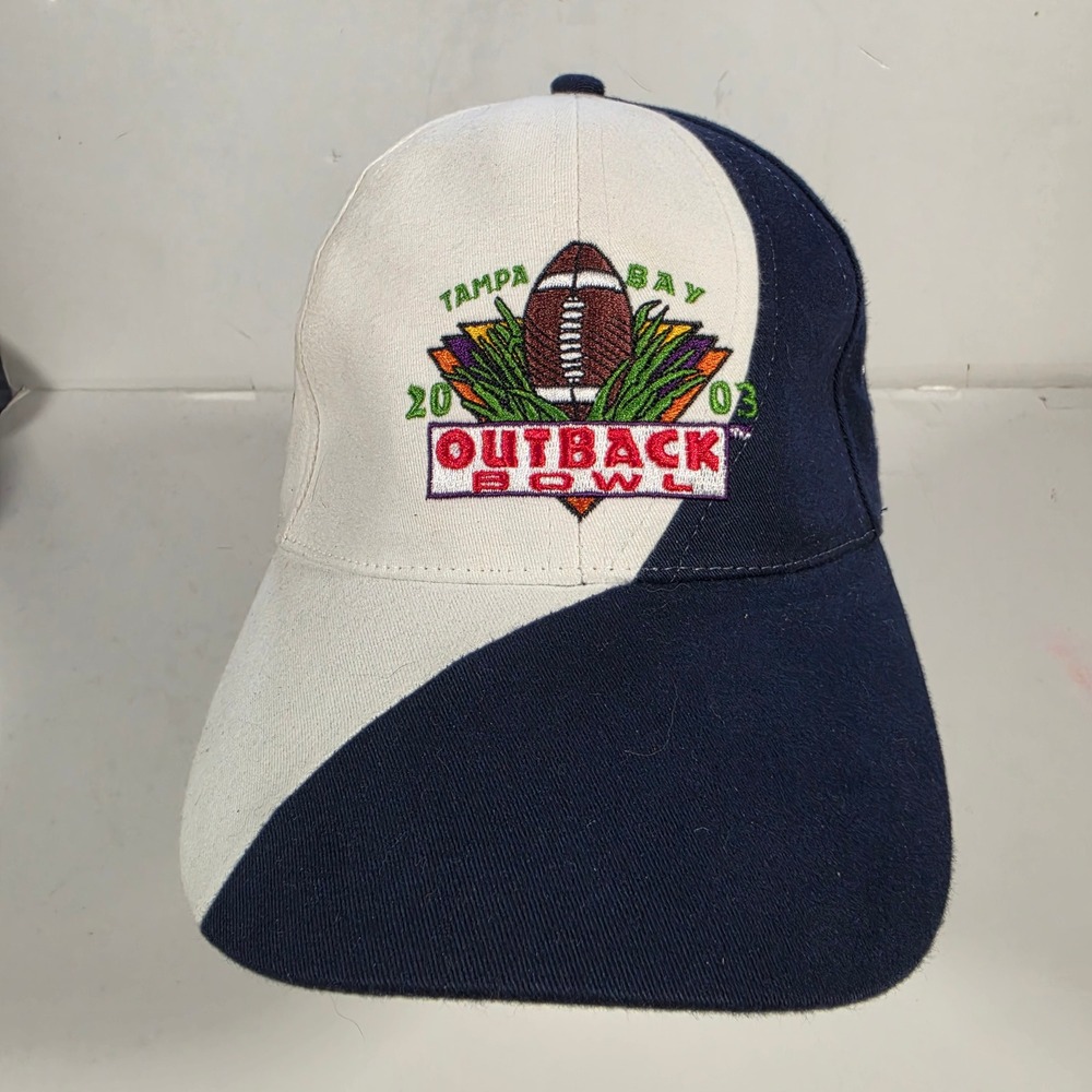 Native Sun 2003 Outback Bowl Tampa Bay Hat Florida vs Michigan Navy White Cap